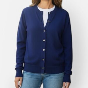 Vtg Kimberly 100% Dacron Polyester Button Front Sweater in Violet Blue